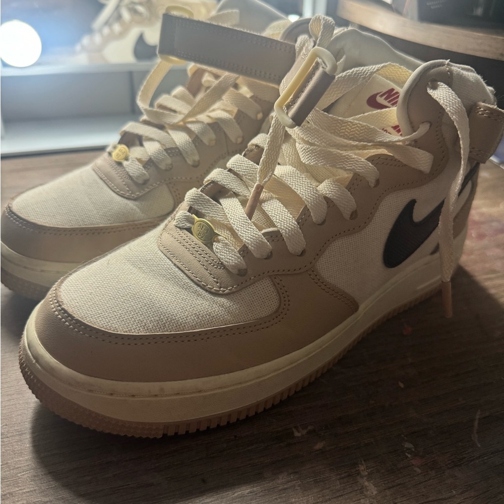 Nike Air Force 1 High Top Sneakers - Cream and Tan